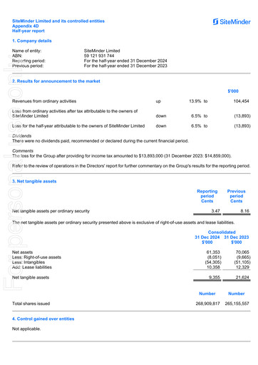 Thumbnail SiteMinder Half-year Report 2025-h1