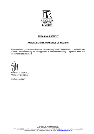 Thumbnail Resolute Mining Annual Report 2007