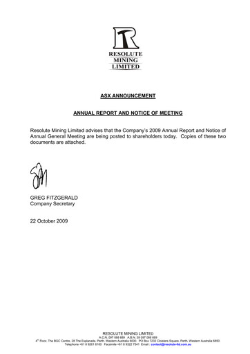 Thumbnail Resolute Mining Annual Report 2009