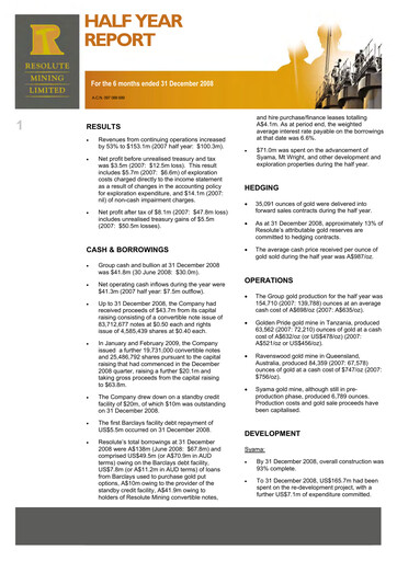 Thumbnail Resolute Mining Half-year Report 2008-h2