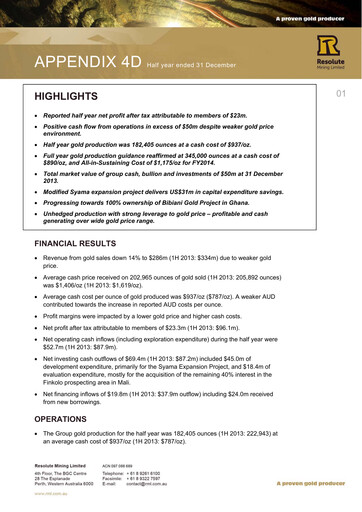 Thumbnail Resolute Mining Half-year Report 2013-h2