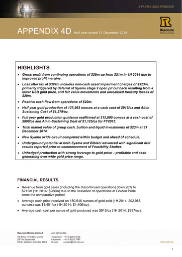 Thumbnail Resolute Mining Half-year Report 2014-h2