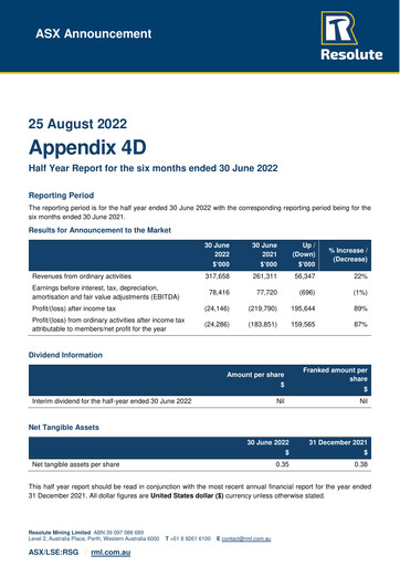 Thumbnail Resolute Mining Half-year Report 2022-h1