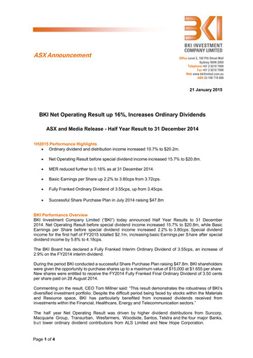 Miniature BKI Investment Company Rapport financier 2015-h1