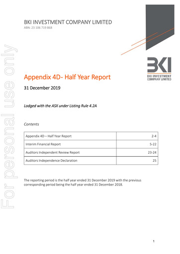 Miniature BKI Investment Company Rapport financier 2020-h1