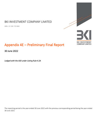 Miniature BKI Investment Company Rapport financier 2022