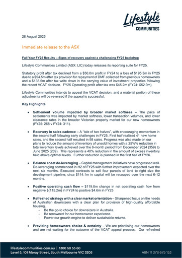 Thumbnail Lifestyle Communities Limited Financial Report 2025