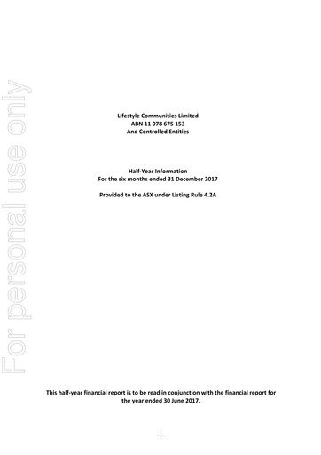 Thumbnail Lifestyle Communities Limited Half-year Report 2018-h1