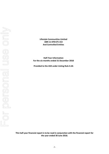 Thumbnail Lifestyle Communities Limited Half-year Report 2019-h1