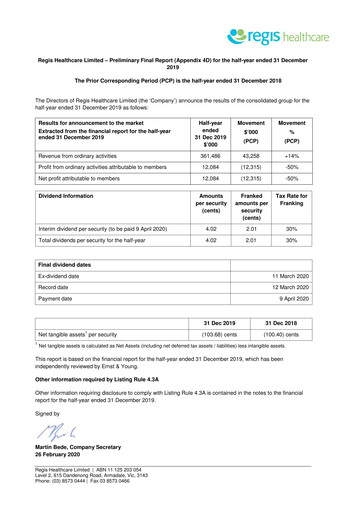 Thumbnail Regis Healthcare Financial Report 2020-h1
