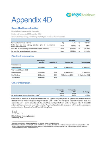 Thumbnail Regis Healthcare Financial Report 2023-h1