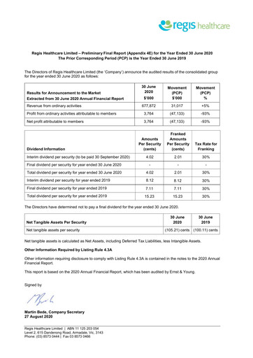 Thumbnail Regis Healthcare Financial Statement 2020