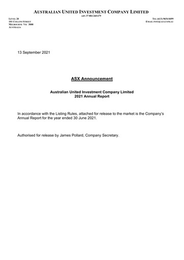 Thumbnail Australian United Investment Company Annual Report 2021