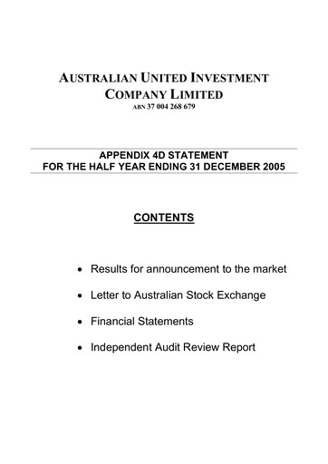Thumbnail Australian United Investment Company Financial Report 2006-h1