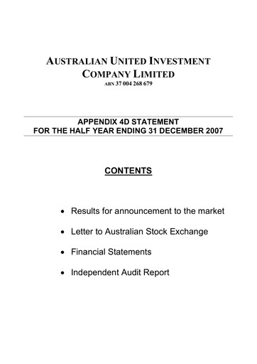 Thumbnail Australian United Investment Company Financial Report 2008-h1