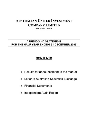 Thumbnail Australian United Investment Company Financial Report 2010-h1