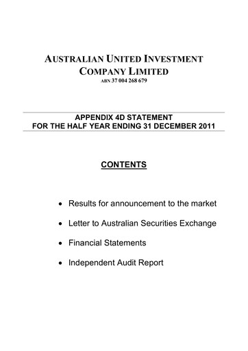 Thumbnail Australian United Investment Company Financial Report 2012-h1