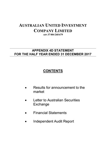 Thumbnail Australian United Investment Company Financial Report 2018-h1