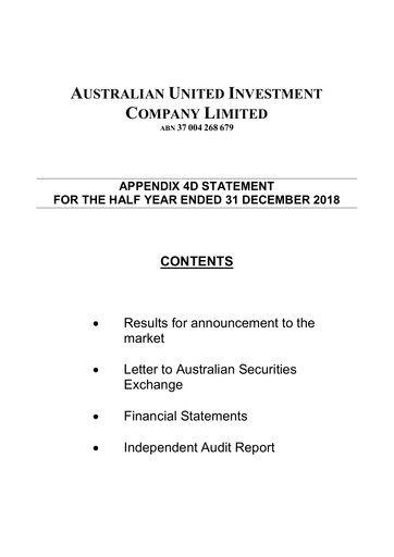 Thumbnail Australian United Investment Company Financial Report 2019-h1