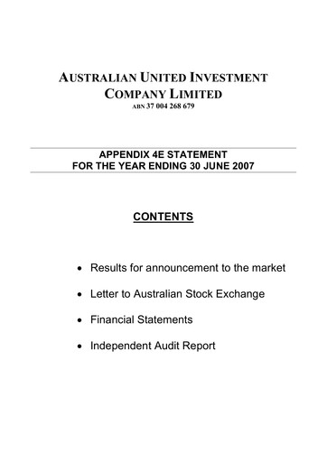 Thumbnail Australian United Investment Company Financial Statement 2007