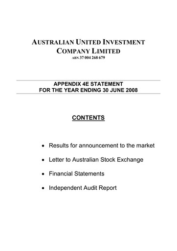 Thumbnail Australian United Investment Company Financial Statement 2008