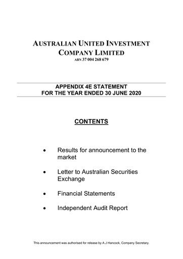 Thumbnail Australian United Investment Company Financial Statement 2020