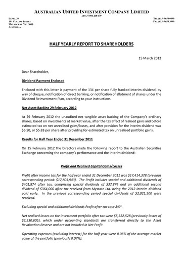 Thumbnail Australian United Investment Company Half-year Report 2011-h1