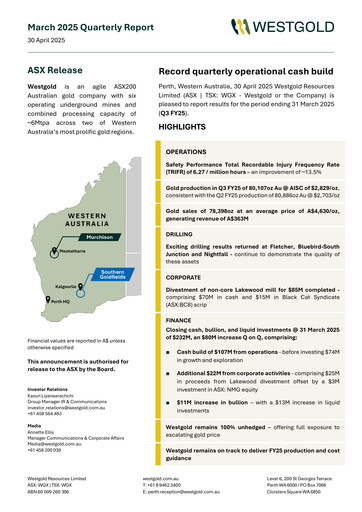 Thumbnail Westgold Resources Limited Quarterly Report 2025-q3