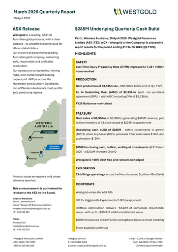 Thumbnail Westgold Resources Limited Quarterly Report 2026-q3