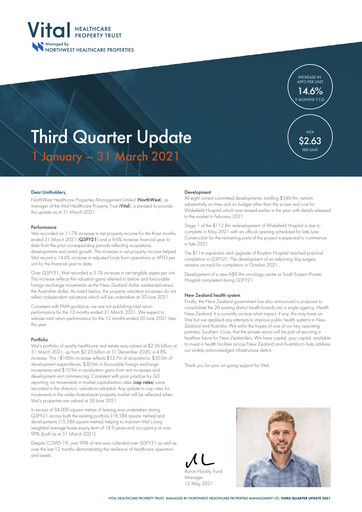 Vorschaubild Vital Healthcare Property Trust Quartalsbericht 2021-q3