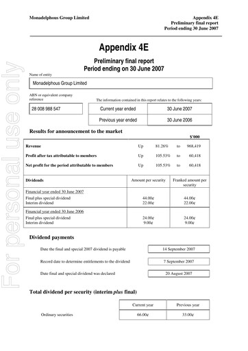 Miniature Monadelphous Group Rapport financier 2007