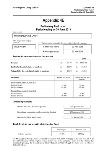 Miniature Monadelphous Group Rapport financier 2013