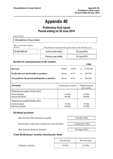 Miniature Monadelphous Group Rapport financier 2014