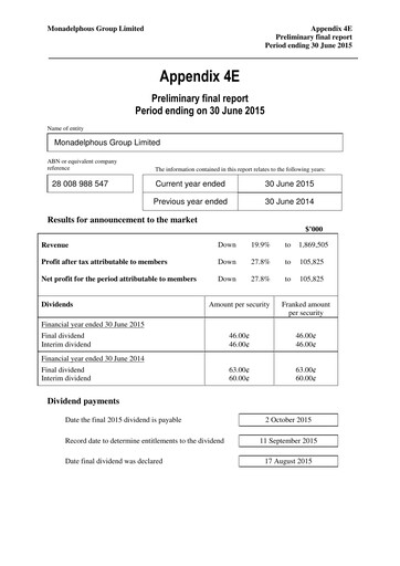 Miniature Monadelphous Group Rapport financier 2015