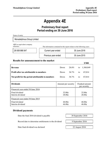 Miniature Monadelphous Group Rapport financier 2016