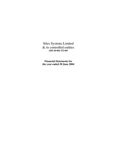 Thumbnail Silex Systems Limited Financial Report 2004