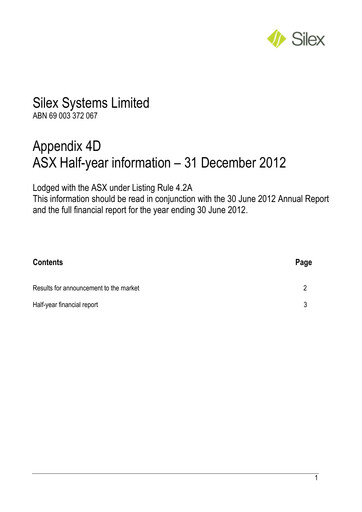 Thumbnail Silex Systems Limited Financial Report 2013-h1