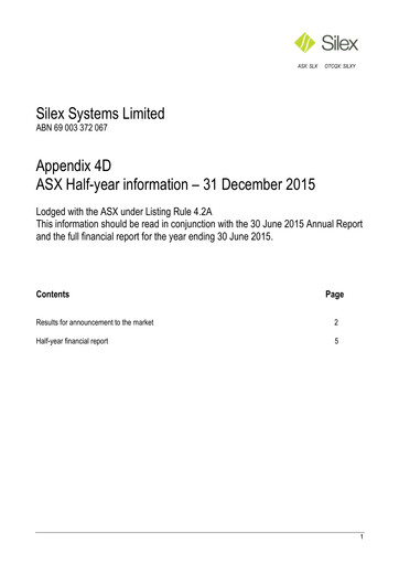Thumbnail Silex Systems Limited Financial Report 2016-h1