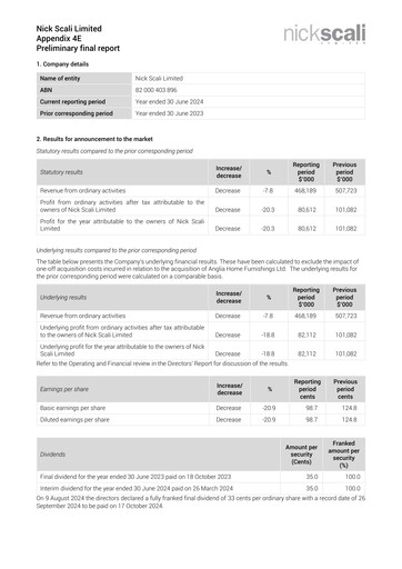 Thumbnail Nick Scali Limited Financial Statement 2024