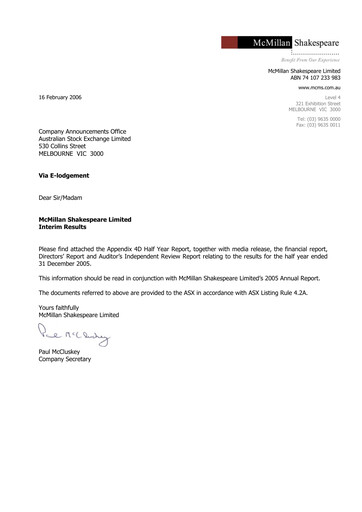 Thumbnail McMillan Shakespeare Half-year Report 2006-h1