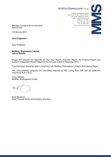 Thumbnail McMillan Shakespeare Half-year Report 2014-h1