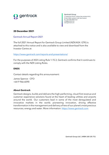 Thumbnail Gentrack Group Annual Report 2021