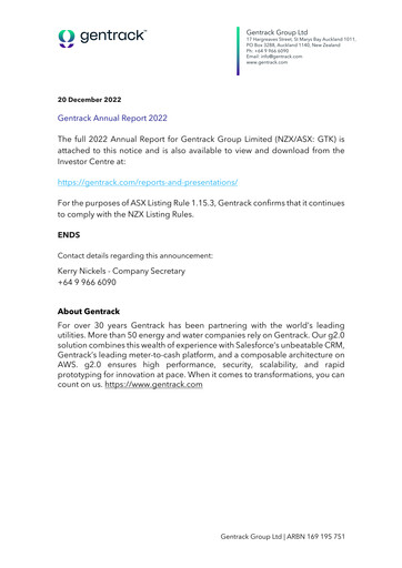 Thumbnail Gentrack Group Annual Report 2022