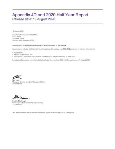 Thumbnail Smartgroup Corporation Financial Report 2020-h1