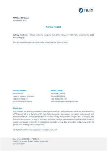 Thumbnail Nuix Limited Annual Report 2022