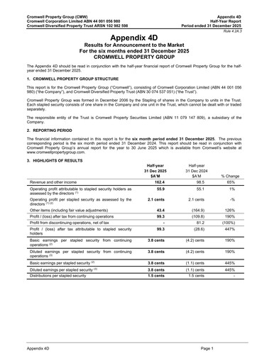 Vorschaubild Cromwell Property Group Halbjahresbericht 2026-h1