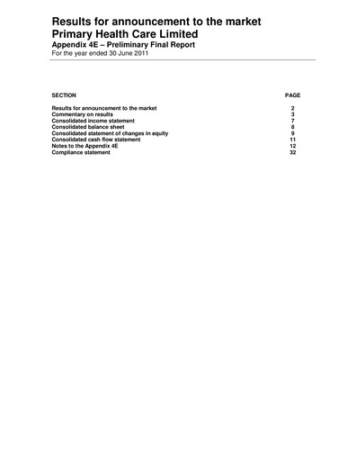 Thumbnail Healius Limited Financial Report 2011