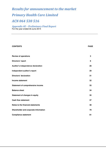 Thumbnail Healius Limited Financial Report 2014