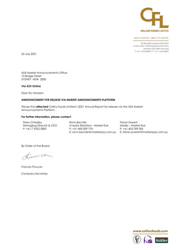 Thumbnail Collins Foods Limited Annual Report 2021