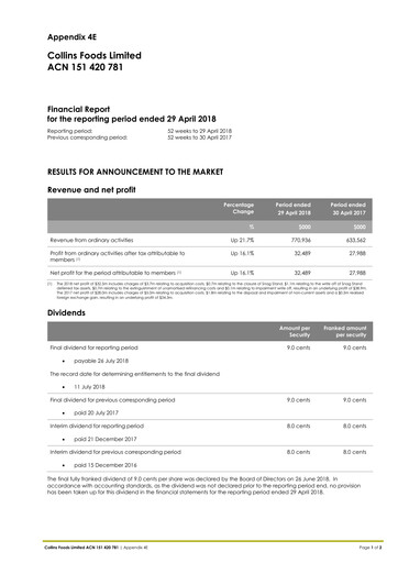 Thumbnail Collins Foods Limited Financial Report 2018